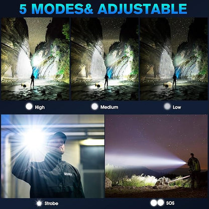 Led Flashlight, Recharge Tactical Flashlights High Lumens 10000, Zoomable Waterproof Flash Lights for Emergency, Outdoor, Home, Camping, Hiking