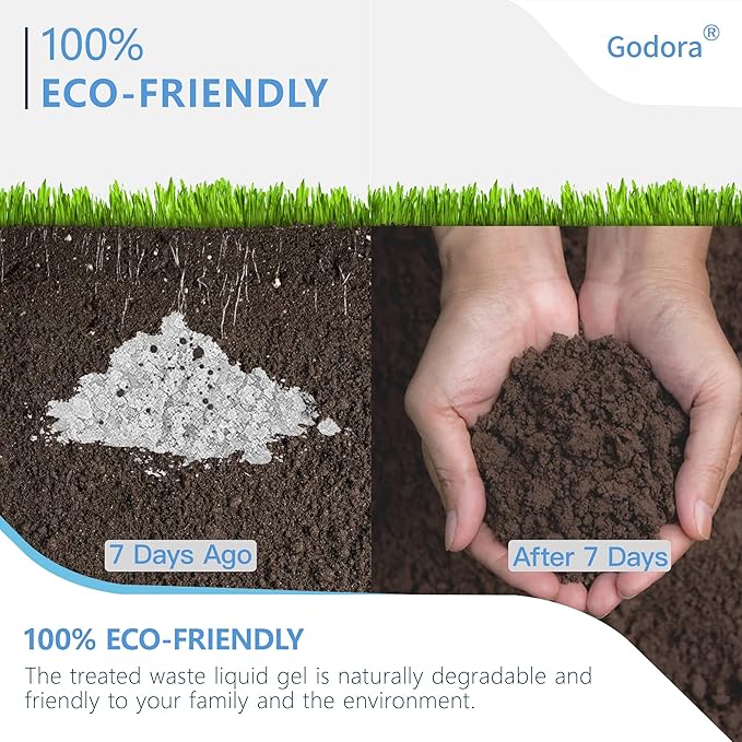 Godora ECO-Friendly Poo Gel Powder with Spoon, Fast-Absorbing Camping Toilet Chemicals, Rapidly Biodegradable Eco Gel for Portable Toilet, for Outdoor Portable Bedpans & Emergencies