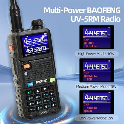 BAOFENG UV-5RM 10W Handheld Ham Radio Long Range, Portable Gmrs Radios with 2500mAh Type-C Charging Battery, Rechargeable 5RM Multi-Band Two Way Radio for Adults（2 Pack）