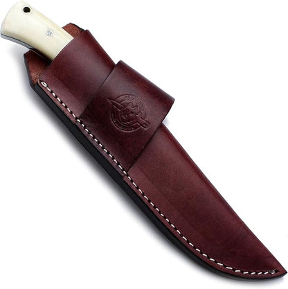 Handmade Damascus Steel Knife Bowie for Hunting,Survival,Camping,Bushcraft,and Fishing- Fixed Blade Dagger with Drop point Full Tang Micarta Handle, Leather Sheath - WKD-803