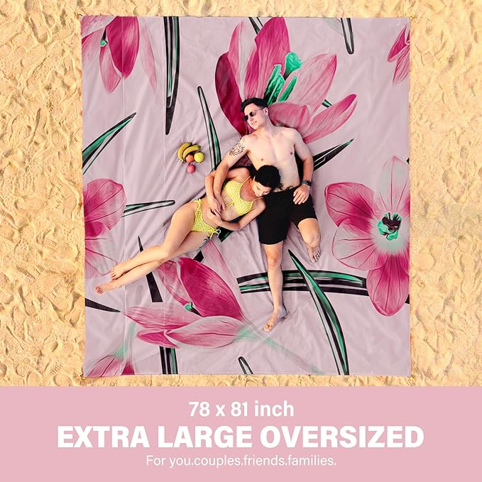 Beach Blanket Oversized Extra Large78 X 81",Waterproof Sandproof Beach Blanket 1-7 Adults Lightweight Durable for Travel Camping Hiking Picnic