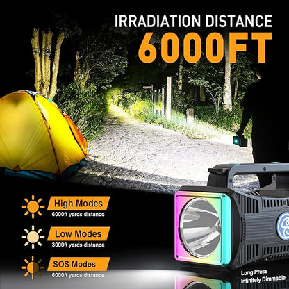 Rechargeable Flashlight, LED Spotlight Flashlight 10000 Capacity 6000LM 30h Ultra-Long Standby UV Flashlight Blacklight Waterproof with USB Output as a Power Bank