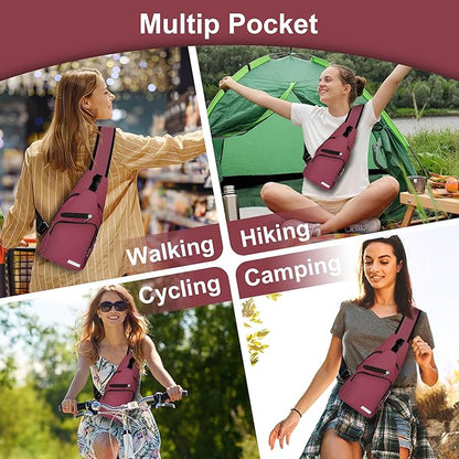 Sling Bag for Women Mens Crossbody Bag, Chest Bag Sling Backpack with USB Charging Port for Walking Hiking