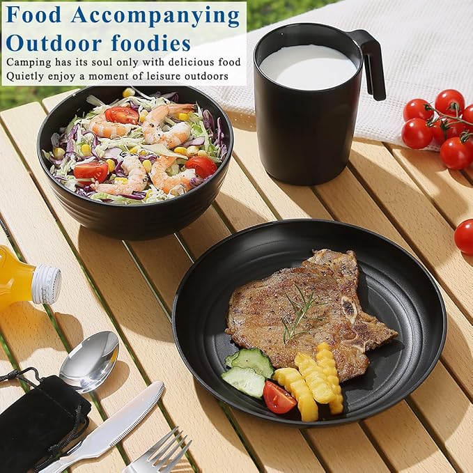 Camping Utensils, Reanea amping Mess Kit for Travel, Camping, Picnic, Outdoor, Camping Gear Include Knife, Spoon, Fork Cutlery Set, Cup, Bowl, Plate, Camping Essentials for 1