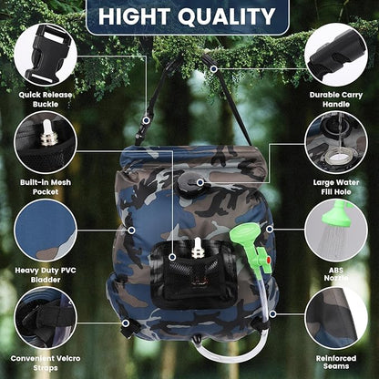 Solar Shower Bag, Portable Solar Shower for Camping, 5 Gallons/20L Camping Shower Bag with Removable Hose and On-Off Switchable Shower Head, Portable Shower for Camping, Hiking, Beach Swimming