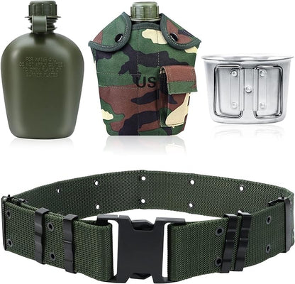1 Quart Canteen Kit Portable Canteen Hydration Canteens Water Bottle with Reinforced Nylon Bottle Pouch Cover Bag,Aluminum Cup and Waist Belt for Backpacking Hiking Camping Climbing Outdoor Activities