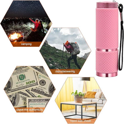 Coolrunner LED Flashlight, Small Glow Flashlights with 9 LED Lights, Portable Light Nail Dryer for Nail Gel, Flashlight Mini Powerful Pet Urine Detector for Dog/Cat, Resin Curing (Pink)