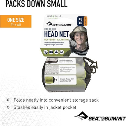 Sea to Summit Permethrin-Treated Mosquito Head Net Mesh Face Cover for Insects and Bugs