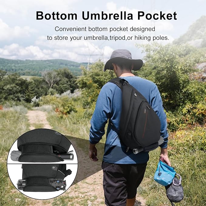TUDEQU Sling backpack, 8 Pockets Sling Bag Crossbody, 19L Large Sling Bag for Men Travel Crossbody Backpack Hiking Outdoor