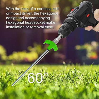 10" Screw in Tent Stakes for Drilling with Hex Heads Driver, Ground Anchors Screw in Tent Pegs Camping Stakes, Screw in Tent Stakes Heavy Duty with 4x13ft Rope &1 Stopper (8 Pack)