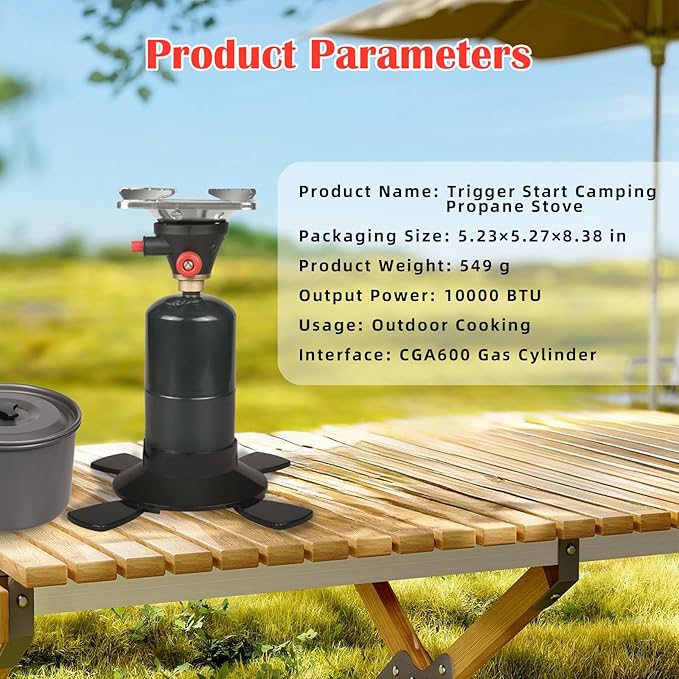 DOMINOX Portable Propane Camping Stove with Button Starter, 10,000 BTU Burner Propane Stove, Backpacking Stove with Precise Temperature Control for Camping & Hiking (Propane Tank Not Included)