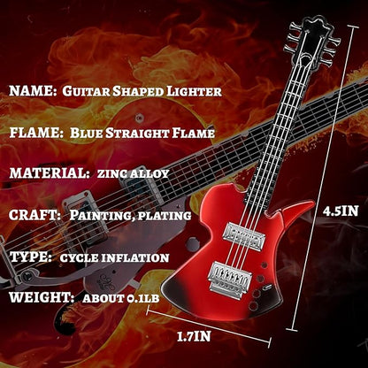 Fancy Fun Guitar Lighter Refillable Metal Vintage Keychain Lighter Unique Novelty Cool lighters for Men Fireplace Candle Camping BBQ (Without Butane Gas) (#1)