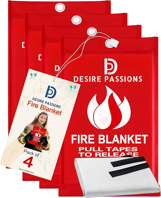 “Emergency Fire Blanket - Fire Suppression Blanket for Home, Kitchen, Garage, Camping, School & Office -Flame Retardant -40”x40” for Quick Smothering & Fire Safety (Pack of 4)