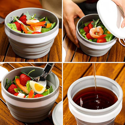 Odoland Mess Kit for Camping 1 Person with Silicone Collapsible Bowl Collapsible Cup & Stainless Steel Spoon for Backpacking Outdoor Camping Hiking and Picnic