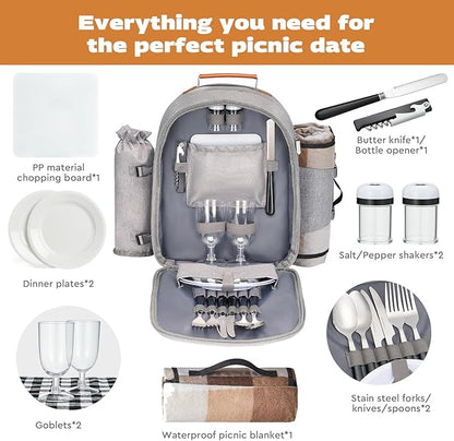 Couple Gifts 22L Picnic Basket Set, Grey Insulated Picnic Backpack for 2, Leak Proof Cooler Camping Gifts, Cool Bridal Shower Gifts Anniversary Engagement Wedding Gifts for Couples, Mr and Mrs Gifts