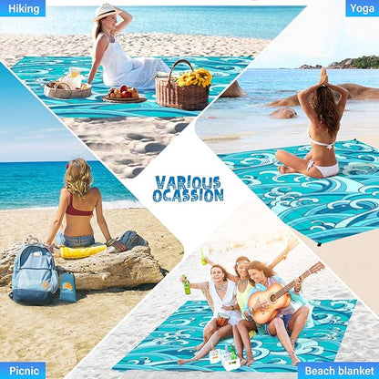 Beach Blanket Waterproof Sandproof 1-7 Adult Oversized 78 '' × 110 '' Lightweight Durable Compact Sand Free Beach Mat for Travel Camping Hiking Picnic Blanket Extra Large