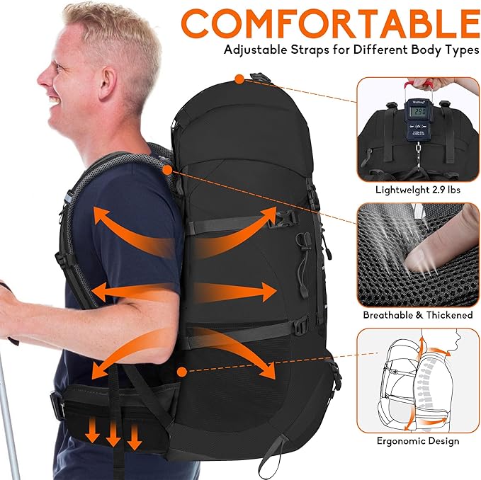 N NEVO RHINO Waterproof Hiking Backpack 50L/60L, Camping Backpack with Rain Cover, Hiking Travel Mountaineering Backpack