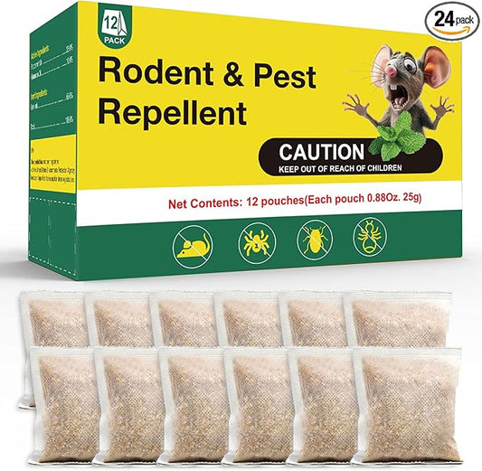 24 Bags Rodent Mouse Repellent, Moth Bags with Natural Plant Oil, Effective Peppermint Oil Rats Mouse Deterrent, Natural Pest Control Pleasant Scent, Ant Roach Control, Child & Pet Safe