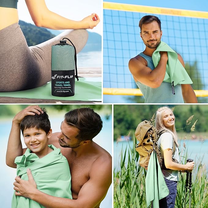 Fit-Flip Travel Towel - Compact & Ultra Soft Microfiber Camping Towel - Quick Dry Towel - Super Absorbent & Lightweight for Sports, Beach, Gym, Backpacking, Hiking and Yoga