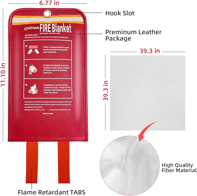 Fire Blanket for Home and Kitchen, Premium Fiberglass [No Harm to Skin], 39.3" X 39.3" Emergency Fire Suppression Blanket with 4 Hooks for Car, Garage, Office & Camping, 4 Pack