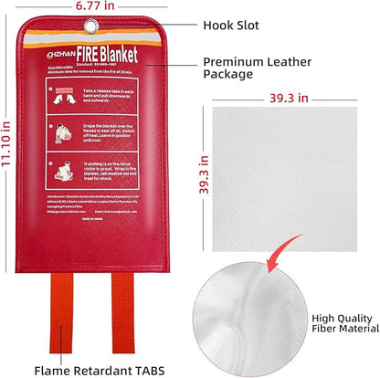 Fire Blanket for Home and Kitchen, Premium Fiberglass [No Harm to Skin], 39.3" X 39.3" Emergency Fire Suppression Blanket with 4 Hooks for Car, Garage, Office & Camping, 4 Pack