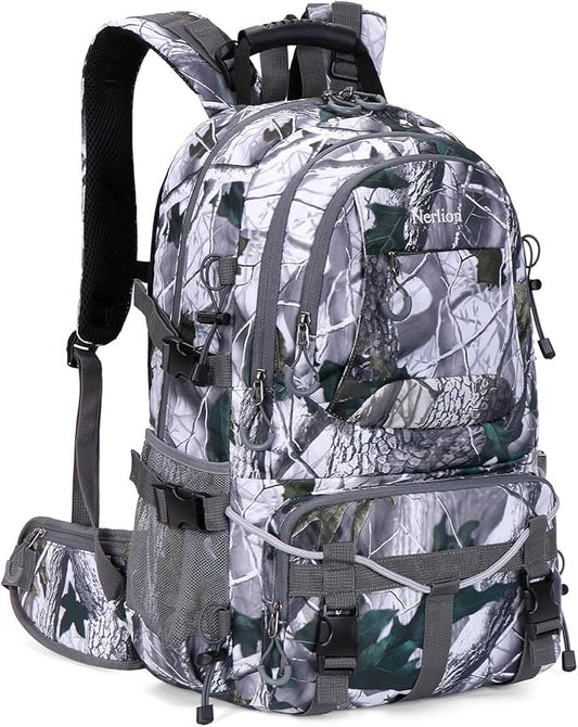 Nerlion 40L Hiking Backpack Travel Backpack for Men Women Camping Waterproof Outdoor Hiking Daypack Lightweight Backpack (White Leaves)