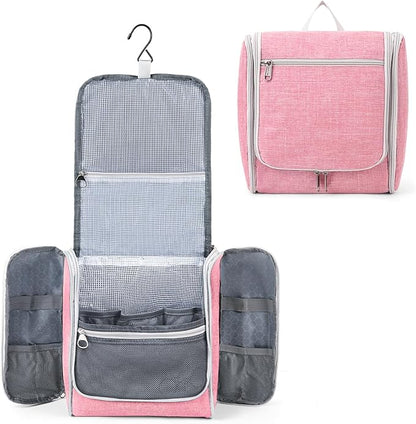 Della Gao Big Capacity Portable Travel Hanging Toiletry Bag Men and Women, Cosmetics Makeup Bag Toiletries Organizer, Water-Resistant Nylon Bathroom Bag, Pink