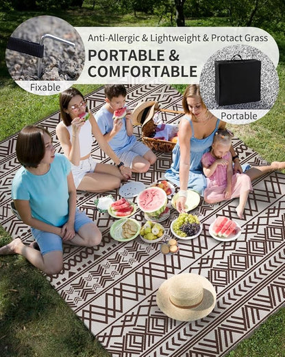 MontVoo-Outdoor Rug Carpet Waterproof 6x9 ft Reversible Patio Rug RV Camping Rug-Plastic Straw Rug Outside Indoor Outdoor Area Rug for Patio Deck Balcony Picnic Beach Outdoor Decor Boho Beige Brown