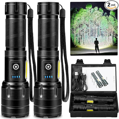 Rechargeable Flashlight 990000 High Lumens, Super Bright LED Flashlight with 7 Modes, Waterproof Powerful Flash Light for Camping, Home, Emerge∩cies (Black)