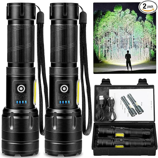 Rechargeable Flashlight 990000 High Lumens, Super Bright LED Flashlight with 7 Modes, Waterproof Powerful Flash Light for Camping, Home, Emerge∩cies (Black)