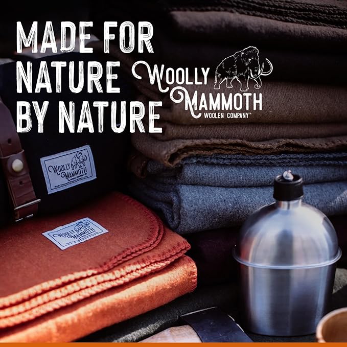 Woolly Mammoth Merino Wool Blanket- 66" x 90" 4 lbs Thick, Outdoor/Indoor Throw for Campfire, Picnic, Beach, Van Life, Home- Farmhouse Collection Heavy Duty Insulating Sleep Plaid, Navy/Cream Stripe