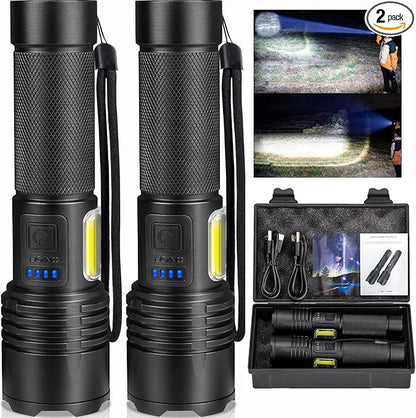Rechargeable Flashlights High Lumens 2 Packs, 990000 Lumens Super Bright LED Flashlight with 7 Modes & Waterproof, Powerful Flash Light for Home Camping