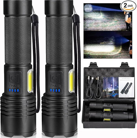 Rechargeable Flashlights High Lumens 2 Packs, 990000 Lumens Super Bright LED Flashlight with 7 Modes & Waterproof, Powerful Flash Light for Home Camping