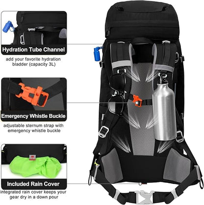 N NEVO RHINO Internal Frame Hiking Backpack 50/60/65/70/80L, Mountain Climbing Camping Backpack Daypack Waterproof Rain Cover