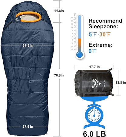 0 Degree Mummy Sleeping Bags for Adults Camping | XXL Big and Tall 3-4 Season Warm Cool | Cold Weather Winter Sleeping Bag w. Compression Sack Youth | Side Sleeper Friendly