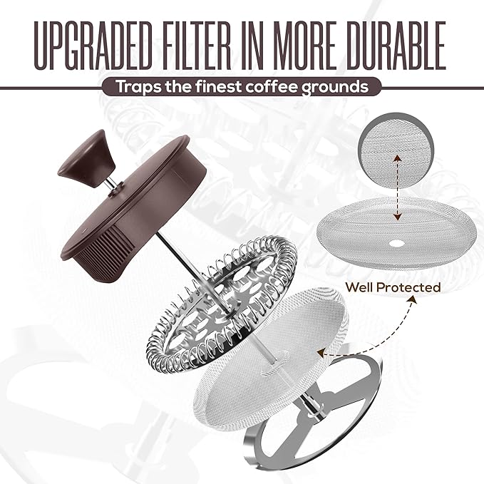Utopia Kitchen 34 Ounce 1 Liter French Press Coffee Maker, Tea Maker, Travel Coffee Presses, Heat Resistant Thickened Borosilicate Coffee Pot for Camping Travel Gifts, Deep Taupe Pack of 1