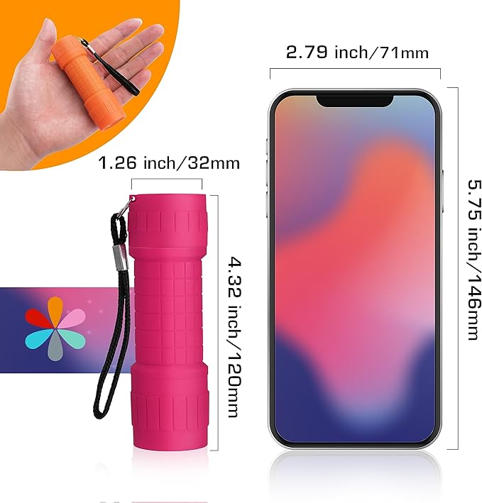 EverBrite 9-LED Flashlight 6-Pack Compact Handheld Torch Assorted Colors with Lanyard 3AAA Battery Included (Hurricane Supplies, Camping), Gift to Halloween, Christmas