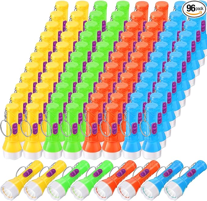 Mini Flashlight Keychain Assorted Colors Mini Toy Flashlight Small Party Flashlight Tiny LED Flashlight for Kids Adults Hiking Camping Party Favors Goody Bag Fillers Prizes, 4 Colors (96 Pcs)