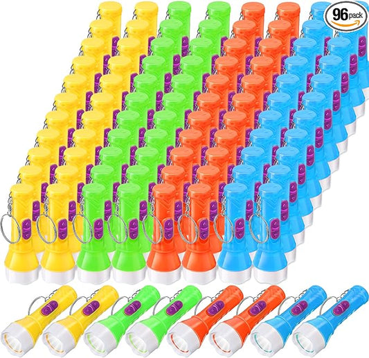 Mini Flashlight Keychain Assorted Colors Mini Toy Flashlight Small Party Flashlight Tiny LED Flashlight for Kids Adults Hiking Camping Party Favors Goody Bag Fillers Prizes, 4 Colors (96 Pcs)