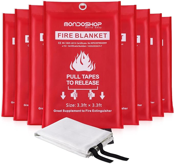 Emergency Fire Blanket for Camping Grill - Mondoshop Fire Retardant Blanket for Home Kitchen - Fireproof Blanket for Picnic, Grill, Car, Office, Warehouse, School, Fireplace