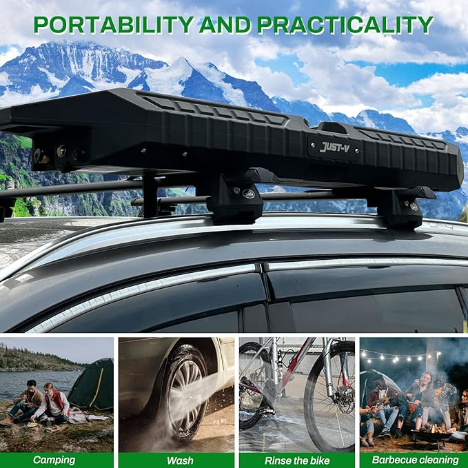 8-Gallon Water Tank with Camping Shower for Off-Road Vehicles, Pick-up Trucks,SUV,Outdoor Activities Water Supply Construction for Roof Rack Mount