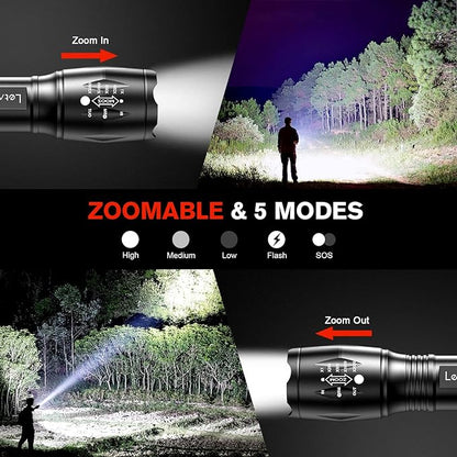 LETMY Tactical Flashlight S2000-2 Pack Bright Military Grade LED Flashlights High Lumens - Portable Handheld Flash Light, 5 Modes Zoomable Waterproof Flashlights for Home Emergency Camping Outdoor