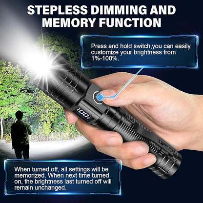 Rechargeable Flashlights High Lumens, 50000LM Super Bright LED Flashlight, Powerful Tactical Flashlight, 5 Modes Zoomable Waterproof Flash Lights for Emergency, Camping