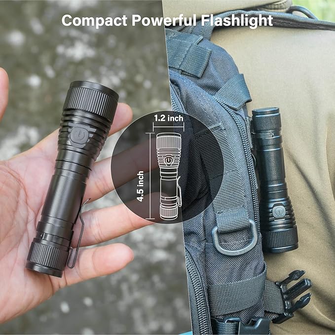 77outdoor Small Flashlight Powerful 1000 High Lumen, S15 Pro USB C Rechargeable Pocket Flashlight with Clip, Super Bright LED, Magnetic Tail Cap for EDC, Camping, Emergency