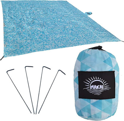 Makai – Lightweight Sheet Style Beach Blanket, Sand Dosen't Stick, Extra Large 8’ x 9’, Compact Strong Parachute Nylon Beach Mat, Stays Cool, Quick Drying, Multifunctional