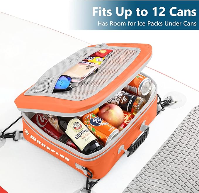 Waterproof PVC Paddleboard Cooler Deck Bag - 12 Can Soft Insulated Cooler for Paddleboarding, Camping, Kayaking