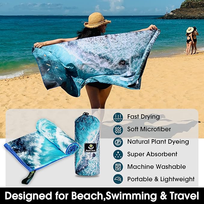 4Monster Microfiber Beach Towel Quick Dry,Super Absorbent Lightweight Travel Towel for Swimmers, Sand Free Camping Towel, Beach Towels for Pool, Swim, Water Sports,Yoga,Gym,Backpacking