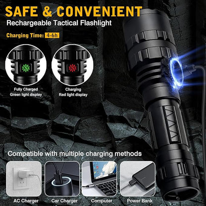 3000 Lumens Picatinny Flashlights, Tactical Flashlight with Picatinny Rails Mount and Pressure Switch, 5 Modes Rifle Flashlight USB Rechargeable Light for Outdoor Hiking