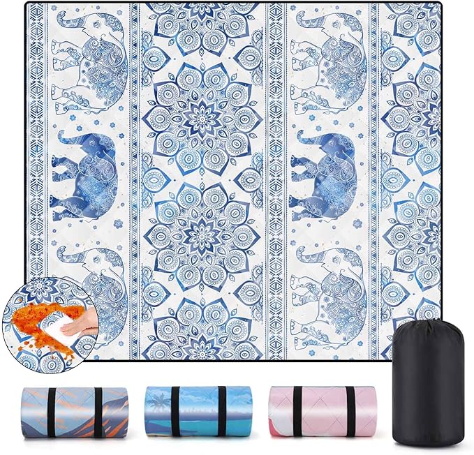 Picnic Blankets Beach Blanket 60"x80" Sand Free Waterproof Outdoor Oversized Foldable Park Lawn Mat Camping Necessities Travel RV Supplies Vacation Trip Camp Stuff Camper Couples Gift Ideas