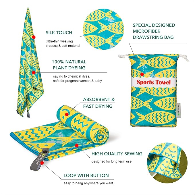 4Monster Microfiber Beach Towel Quick Dry,Super Absorbent Lightweight Travel Towel for Swimmers, Sand Free Camping Towel, Beach Towels for Pool, Swim, Water Sports,Yoga,Gym,Backpacking